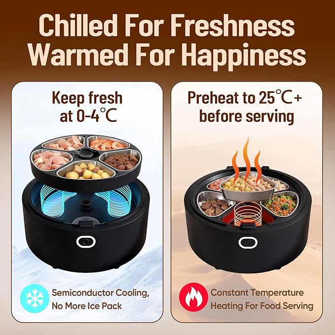 Wet Food Automatic Cat Feeder with Camera, Semiconductor Cooling & Heating with Stainless Steel Bowl, APP Control with Camera & Meal Call, 5 Fresh Meals Pet Food Dispenser (Black)