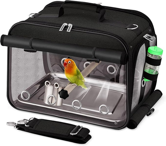 Bird Carrier Airline Approved, Bird Travel Cage with Indestructible Stainless Steel Mesh, Bird Travel Bag Lightweight and Portable with Water Bottle and Bowl