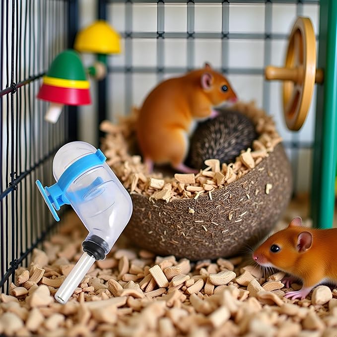 Mini No-Drip Water Bottle Feeder for Hamsters Hedgehogs Gliders Rats Mice and Other Small Pets and Animals, Hamster Water Bottle Dispenser Feeder for Cages, Crates or Wall Mount