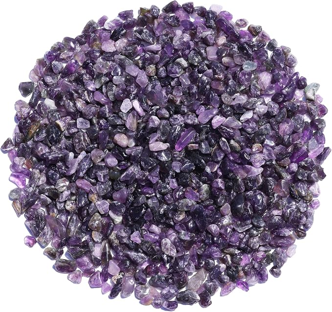 QYGL Polished Gem Stones Rocks – 0.9LB Natural Amethyst Crystal Chips Bulk | Tumbled Gemstones for Healing, Fish Tank Gravel, Vase Filler, DIY Crafts, Plant Pots & Home Decor