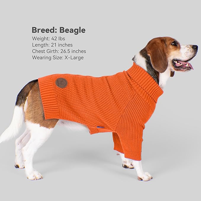 cyeollo Dog Sweater Pullover Turtleneck for Large Dogs, Classic Knitwear Fall Winter Cold Weather Pet Clothes Warm Pet Apparel Large Big Dog Sweaters, Orange 3XL