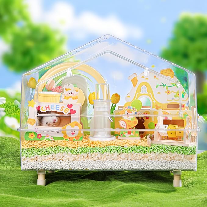 mini&moe Hamster Houses and Hideouts – Wooden Multi-Room Hamster Hideout Small Animal Habitat Decor Shelter with Platform for Dwarf Gerbils Chinchilla Rat Mouse