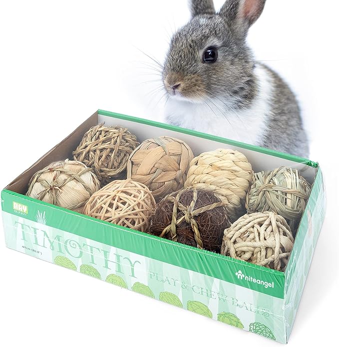 Niteangel Natural Chew Activity Toys Fun Safe Hay Grass Pet Balls for Chinchilla Guinea Pig Rats Rabbits Hamster Gerbil Degu Bunny and Other Small Animals
