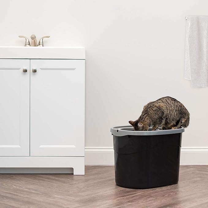 IRIS USA Cat Litter Box Large Top Entry with Lid Enclosed Covered Hooded Design Litter Catching Scatter Shield Pan Dog Proof Pet Proof Scoop Included Odor Control for Indoor Cats Kittens Black/Gray