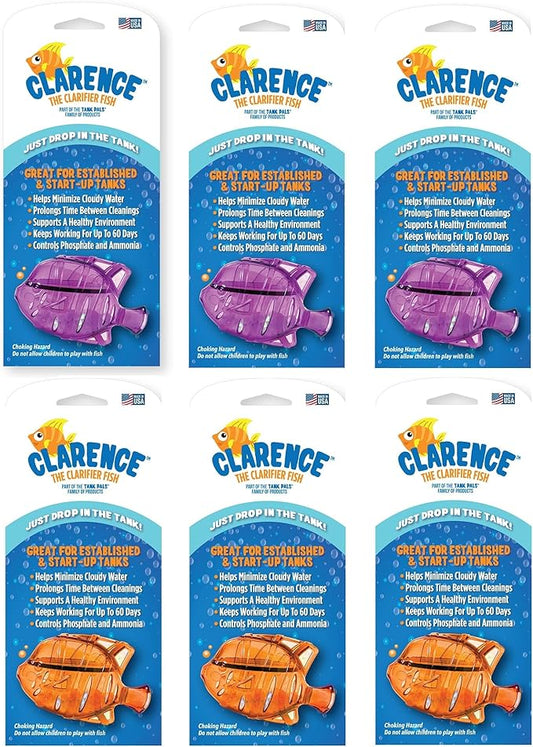 Clarence the Clarifier Fish - 6 pk, Purple-Orange - Aquarium Treatment, Clear Cloudy Fresh-Saltwater, Fish Safe, 10gal Tank Maintenance Ea