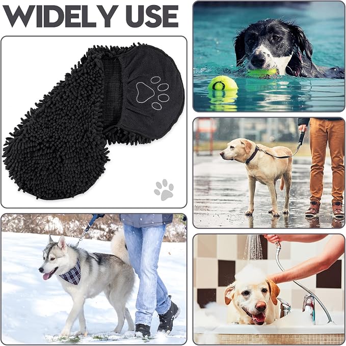 Newwiee 4 Pcs Large Dog Towels for Drying Dogs with Hand Pocket Microfiber Shammy Towel 32 x 14 in Dog Bath Towel Absorbent, Quick Drying, Machine Washable for Pet Puppy Clean Shower Supplies(Black)