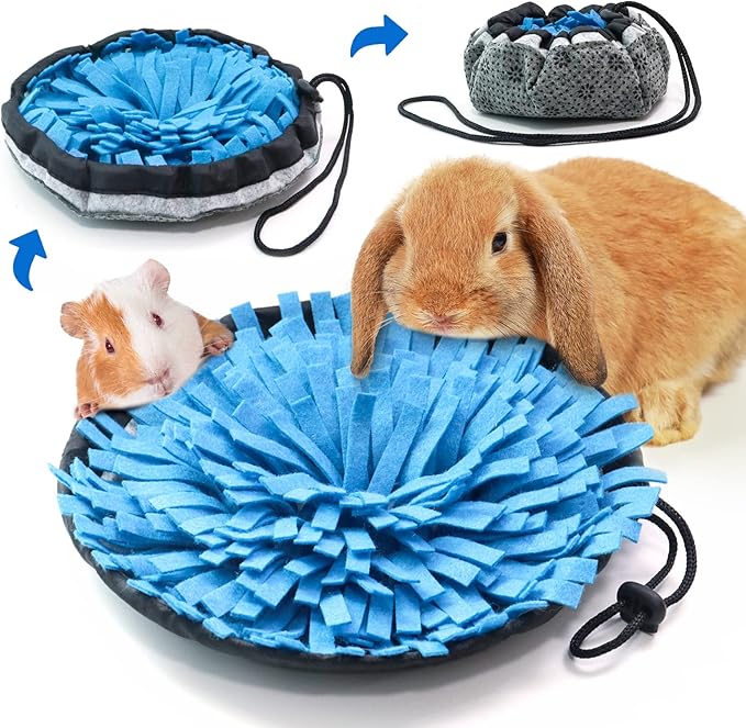 Rabbit Foraging Mat, Interactive Feed Game for Boredom, Small Pet Puzzle Toy, OVMKOV 9.44" x 9.44" Polar Fleece Snuffle Pad Bed Nosework Feeding Mat for Bunny Hamster Guinea Pigs Ferrets Chinchillas