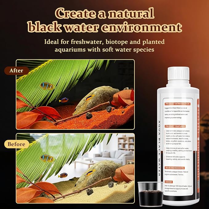 hygger Blackwater Aquarium Conditioner, Humic & Tannins for Tropical Tanks | Natural blackwater formula, olive leaf extract, humic acids and tannins, supporting soft water for freshwater, ph down
