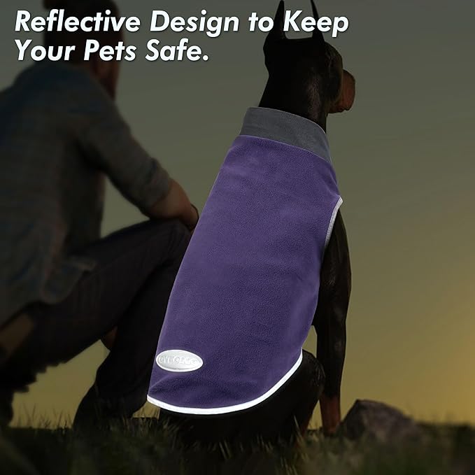 cyeollo 2 Pack Fleece Dog Sweater Pullover Dog Sweatshirt Reflective Lightweight Pet Clothes for Medium Dogs Boy Girl Pet Apparel, Purple & Grey XXL