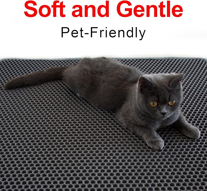 Waretary Cat Litter Box Mat: 36"x 30" Waterproof Kitty Cat Litter Trapping Mat, Easy-clean Double-layer Scatter Control Pad Rug (Grey)