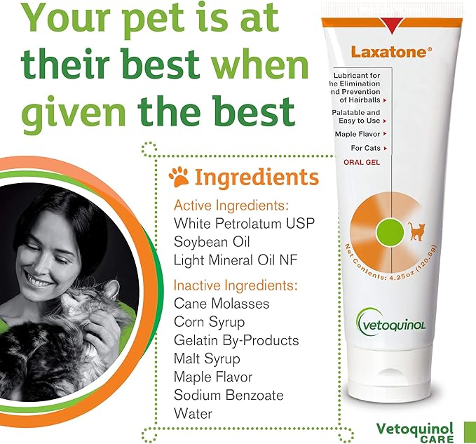 Vetoquinol Laxatone - Hairball Gel for Cats - Gentle Oral Lubricant for Everyday Use - Maple-Flavored Hairball Remedy - Easy-to-Use Pet Care Essentials - Pack of 3-4.25