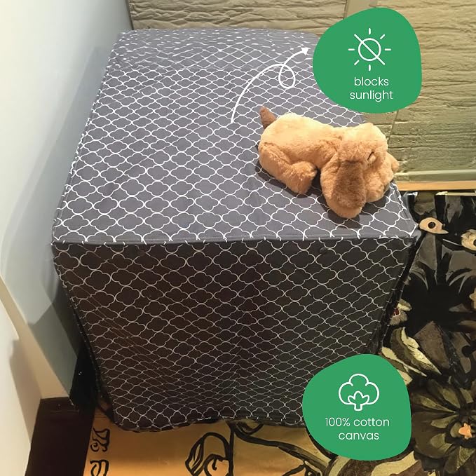 Molly Mutt Clark Gable Dog Crate Cover, 100% Cotton Canvas Cover with 2 Roll-Up Panels, Ideal for Dog or Cat Crate, Durable, Washable, and Free of Harmful Chemicals, 30" x 21" x 24"