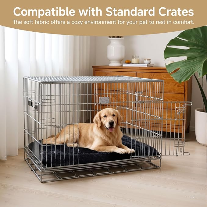 Washable Dog Bed Mat Crate Pad Soft Fluffy Pet Kennel Beds Dog Sleeping Mattress for Large Jumbo Medium Small Dogs, 30 x 19 Inch, Black