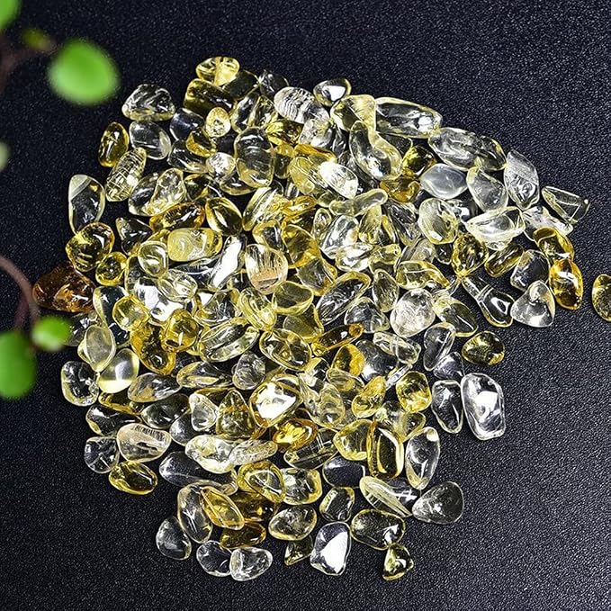 Erliway Natural Citrine Tumbled Chips Crushed Crystal Stone, 7-9mm | Polished Healing Crystal Chips Healing Reiki Crystal Jewelry Making Home Decoration, Aquarium, Vase Fillers, Plants Décor