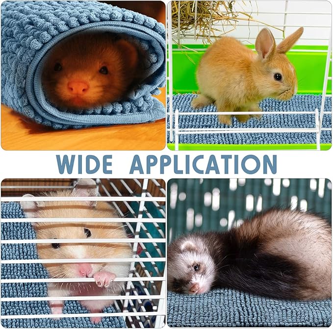 Amylove 4 Pcs Guinea Pig Cage Liner Washable Fleece Pee Pads Pet Dog Cat Bedding Training Mat for Small Animal Guinea Pig Puppy Bunny Hamster(16 x 24 Inch,Rectangular,Blue)
