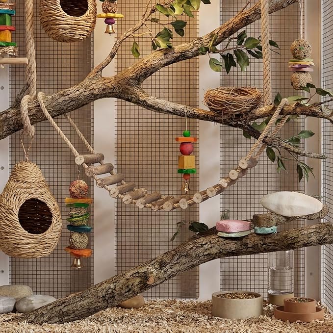 70.8" Tall White Bird Cage with Storage Cabinet, Large Flight Parrot Cage with Lock and 4-Sided Metal Mesh Design, DIY-Friendly, 47.2" Wide Bird Cages for Parakeets, Cockatiels, Finches