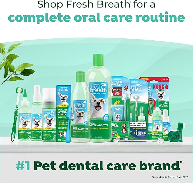 TropiClean Fresh Breath Dog Oral Care Kit | Complete Toothbrush and Toothpaste Set for Plaque & Tartar Control | Tooth Brushing Kit for Large Animals