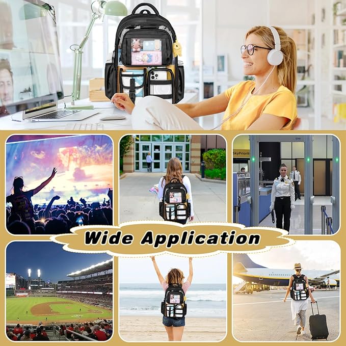 PAMANO Clear Backpack for Girls, Heavy Duty Transparent Bookbag for Kids, See Through Cute Backpacks for Elementary Primary School Work Sport Travel - Black