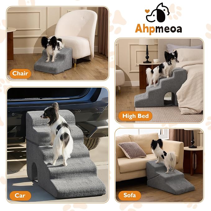 Dog Stairs for Small Dogs 11.5’’ H, 2-Step Dog Steps for Bed, Pet Stairs and Ramp for Dogs and Cats to Get on Beds, Couch, Non-Slip Balanced Pet Steps with Waterproof Cover, Grey