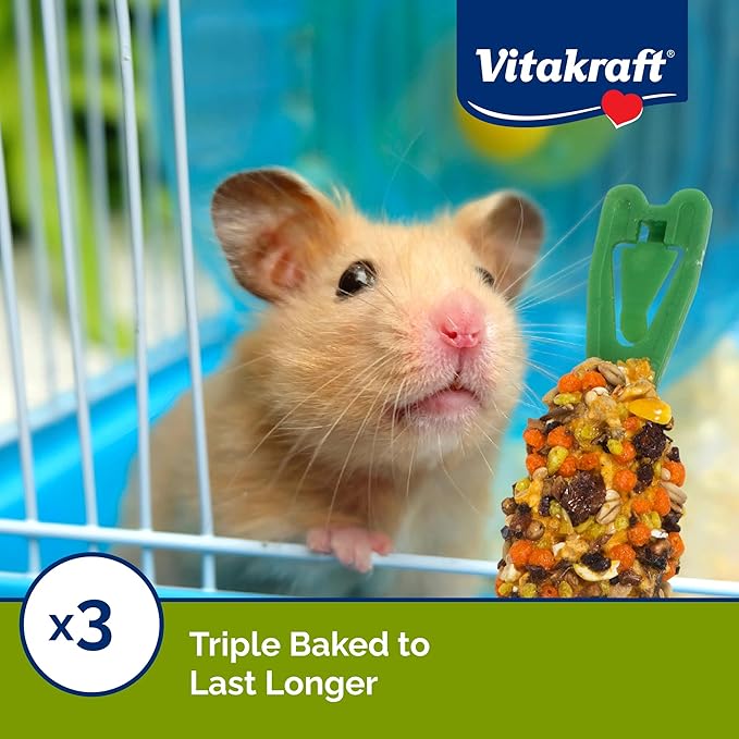 Vitakraft Crunch Sticks Hamster Treats Apple and Honey Flavor - Wholesome Crunchy Chew Sticks for Hamsters and Gerbils - Enrichment Chew Toy with Natural Wood Core, 2 Count (Pack of 2)