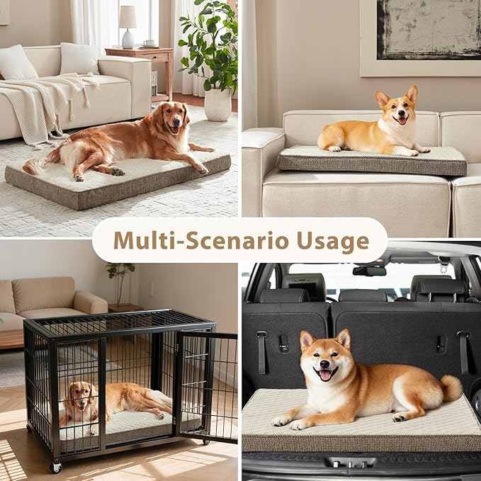 JOEJOY Orthopedic Dog Bed for Small Dogs, Washable Dog Crate Bed Small Sized with Removable Cover, Egg Memory Foam Pet Beds, Beige, 23"x17"