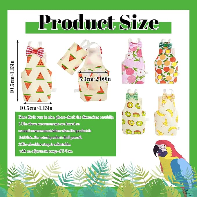 5 PCS Bird Diaper, Reusable Parrot Nappy Flight Suit Washable Pet Bird Diapers with Waterproof Inner Adjustable Straps for Parakeet Cockatiel Mini Macaw Budgie Lovebird Canary