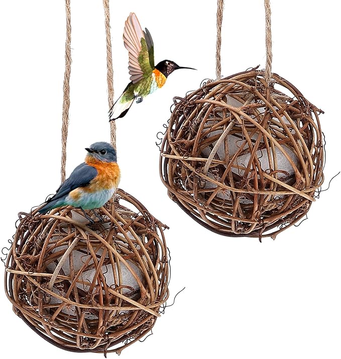 Yardwe 2PCS Bird Nesting Material Balls, Bird Nesting Material for Outdoor Hummingbird Houses, 3.14 Inch Unique Hanging Nest Balls Ideal for DIY Craft Lovers