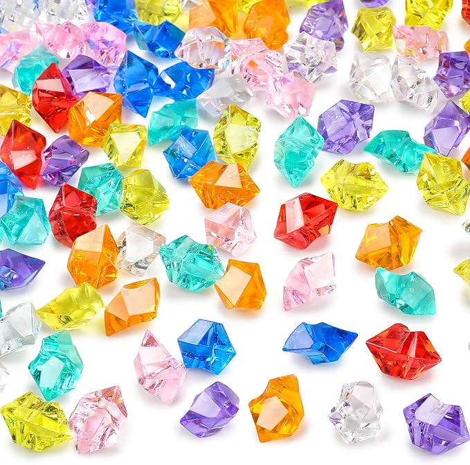 DOMESTAR 150 PCS Multicolored Acrylic Fake Gems, Ice Rocks for Vase Fillers | Pirate Treasure Jewels Party Decorations, Pool Gems, Sensory Bin Filler Bithday Party Favors