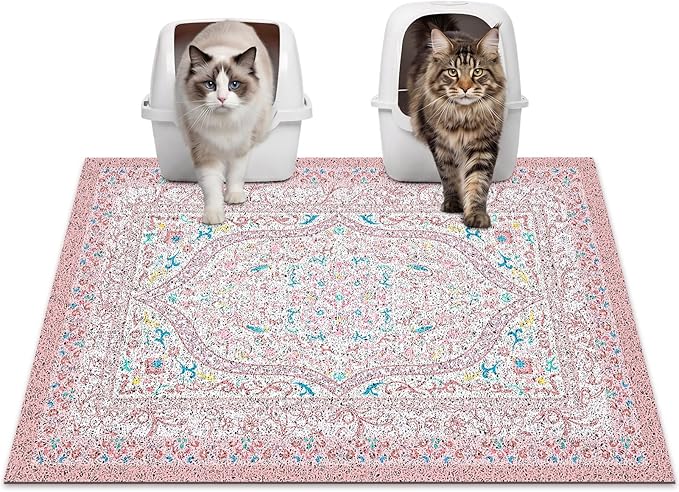 Glittme Cat Litter Mat with Non-Slip Bottom Litter Box Mat 33"X22" Litter Trapping Mat Easy to Clean Washable Cat Food Mat for Kitty,L