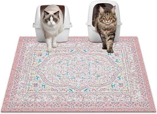 Glittme Cat Litter Mat with Non-Slip Bottom Litter Box Mat 33"X22" Litter Trapping Mat Easy to Clean Washable Cat Food Mat for Kitty,L