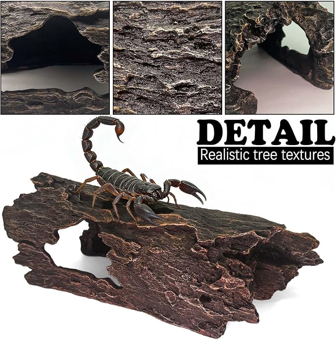 Tfwadmx Bearded Dragon Hide, 13.5" Large Reptile Hideout, Resin Simulated Hollow Log for Aquarium, Betta Fish Hideout, Reptile Tank Accessories for Corn Snakes, Young Ball Pythons, Geckos, Axolotls