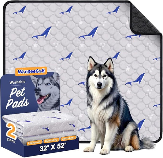 WanpeeGoo Washable Pee Pads for Dogs, 2 Pack Reusable Puppy Pads, Super Absorbent & Leakproof Dog Pads, Anti-Slip Dog Pee Pads for Puppy Training & Incontinence, Dolphin Pattern 32"x52"