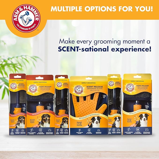 Arm & Hammer Deodorizing 2-in-1 Pin & Bristle Dog Brush, Fragrance Transfer Technology with Baking Soda, Detangling & Shedding, Dog Grooming Brush for Long Hair, Sweet Lily & Vanilla Scent