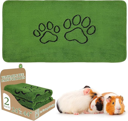 Homimp Guinea Pig Cage Liners, 2 Pack Washable Small Animal Bedding, Fast and Super Absorbent Mat for Small Animal Rabbit Bunny Hamster, Green Long Wool Fake Grass for Potty Training, Green 24"×44"