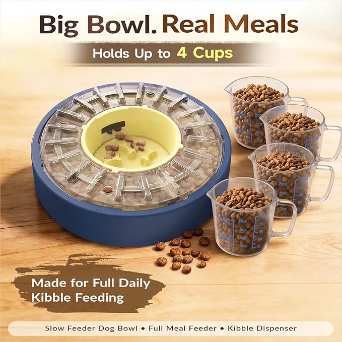 KADTC 5-60 Min Adjustable Slow Feeder Bowl for Fast Eaters, Spinning Dog Puzzle Feeder, Anti-Gulping Interactive Food Dispenser, 4-Cup Capacity, Mental Enrichment Treat Toy