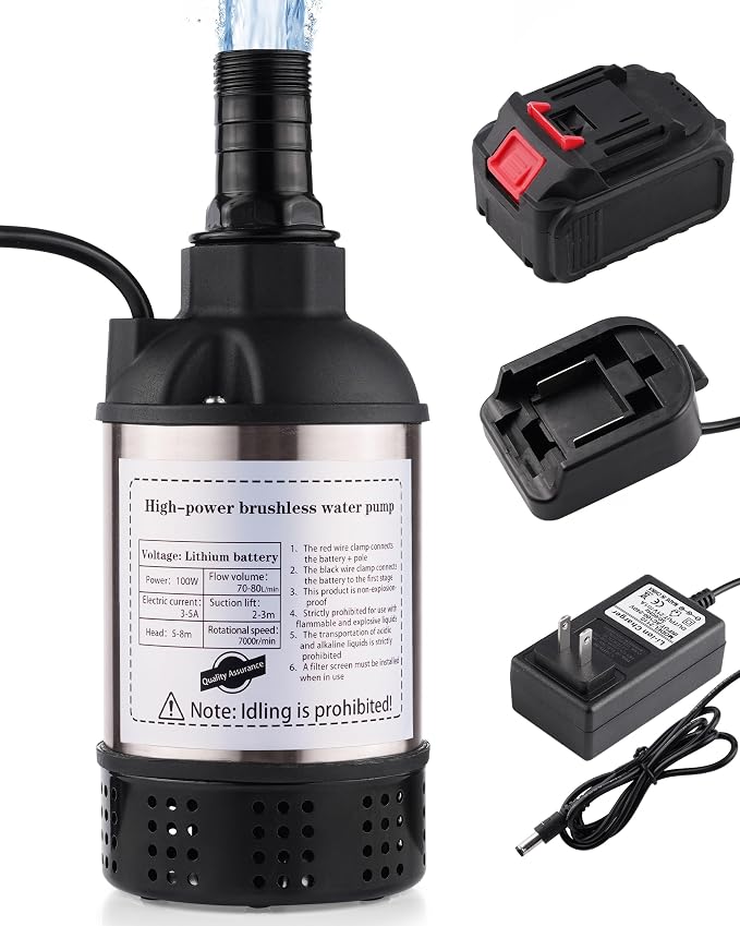 Cordless Submersible Water Transfer Pump, 1100GPH Battery Powered Sump Pump for Hot Tub, Portable Submersible Utility Pump for Camping, Rain Barrel, Includes 21V Battery, Charger and Adapter