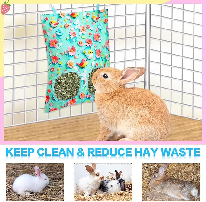 UPINS 3 Rabbit Hay Feeder- 2-Hole Hanging Hay Feeder for Rabbits, Hamsters, Chinchillas and Small Pets