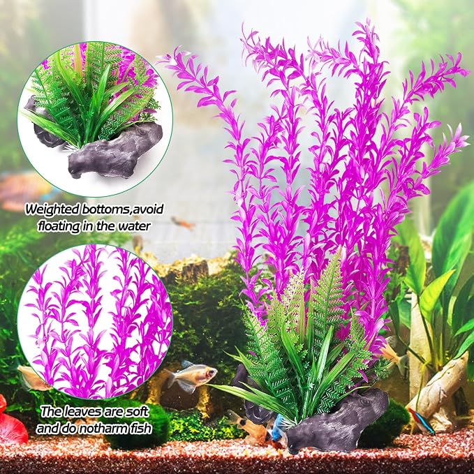 Hamiledyi Aquarium Plastic Plants Aquarium Decor Artificial Fish Tank Plants Lifelike Tall Fish Tank Decorations Aquarium Plant Suitable for Saltwater and Freshwater 15.7in 2pcs