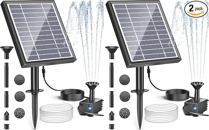 Biling Solar Fountain for Bird Bath, Solar Panel Kit Outdoor Solar Water Pump with 4ft Tubing for Hummingbird Bath, Small Pond and Fish Tank (Pack of 2)