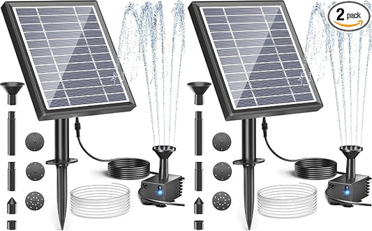 Biling Solar Fountain for Bird Bath, Solar Panel Kit Outdoor Solar Water Pump with 4ft Tubing for Hummingbird Bath, Small Pond and Fish Tank (Pack of 2)