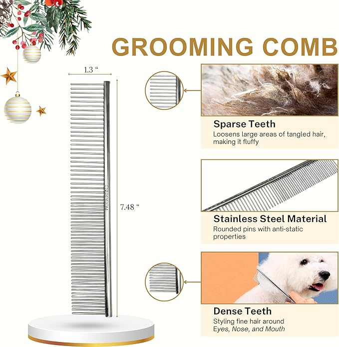 Grooming Dog Slicker Brush for Toy Poodle, Small Doodles & Maine Coon Cats - Best Dog Brush for Cockapoo Cavapoo Maltipoo and Pomeranian - Pet Slicker Brush & Comb Kit for Cats & small Great Pyrenees