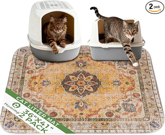 Homimp Cat Litter Mat, Litter Trapping Mat 2 Pack, Contains Mess from Box, Protects Floors,Urine Waterproof,Non-slip,Less Waste Cat Litter Box Mat,Soft on Kitty’s Paws,Washable,Absorbent,Khaki 36"X41"