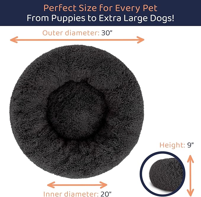 Donut Dog Bed - Premium Comfort for Anxiety Relief - Fluffy & Calming Design with Ultra-Plush Support | Cozy Round Dog Bed with Super Soft Circle Style (Black, Medium)