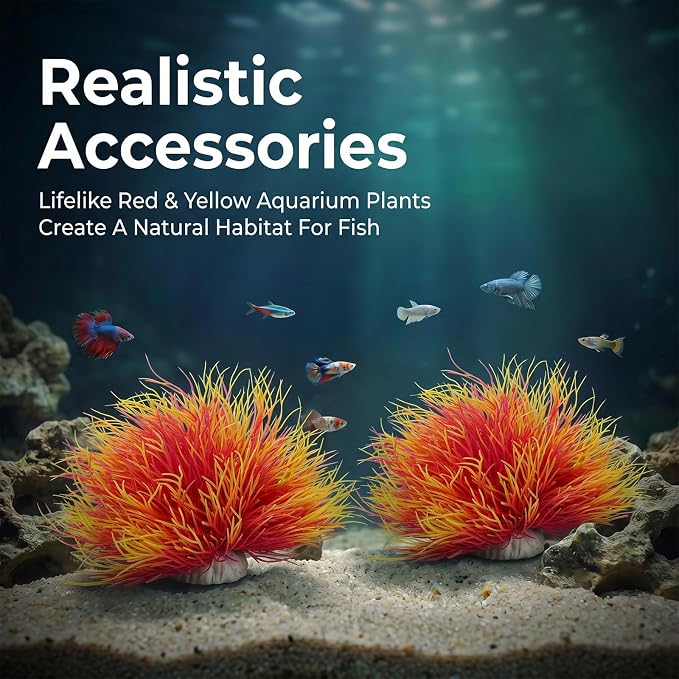 Abeillo 2pcs Artificial Aquarium Plants, Plastic Realistic Fish Tank Decor Plant Fake Natural Style Aquarium Decorations Plants Fish Tank Accessories