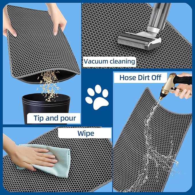 EVA Honeycomb Cat Litter Mat - Cat Litter Scatter Control Mat, 2-Layer Waterproof and Urine-Proof | Non-Slip | Easy Clean | for Single-Cat Households, 23.4"x14.7" Gray