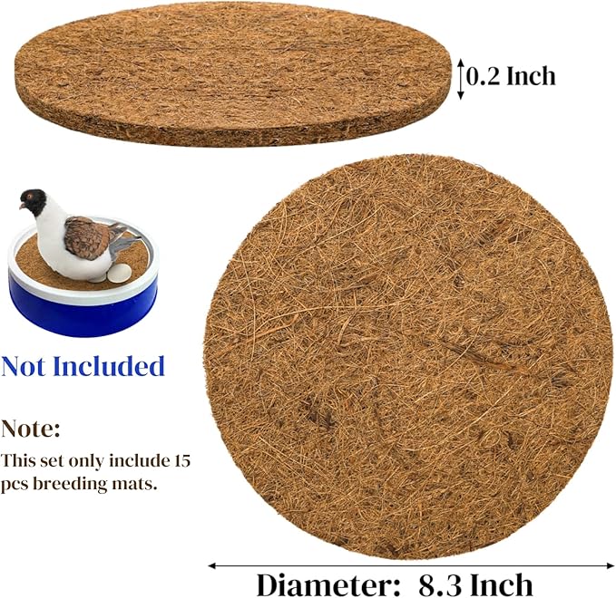 Eorbow 15 Packs Pigeon Nest Pads, Bird Breeding Mat for Chicken, Natural Coconut Fiber Bird Egg Mat, Nesting Bowl Box Pad for Parakeet Chicken, Pigeon Hatching Bedding Accessories