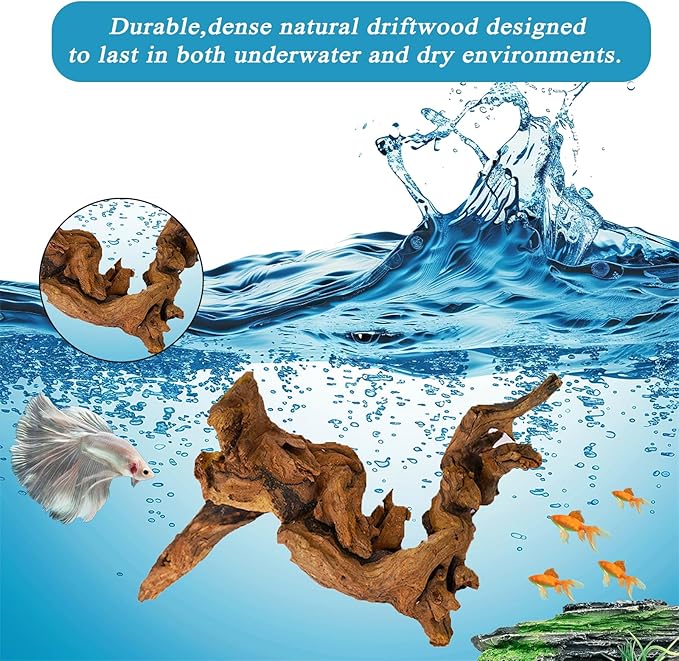 Natural Aquarium Driftwood for Fish Tank & Reptile Terrarium Decor – 4 Pcs Assorted Natural Wood Branches 4-8 Inch, Aquarium Decorations for Shrimp, Betta, Lizards