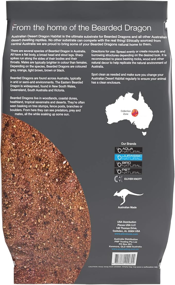Jurassic Natural Australian Desert Dragon Habitat Substrate, Red, 20lb | For Bearded Dragons and Other Lizards