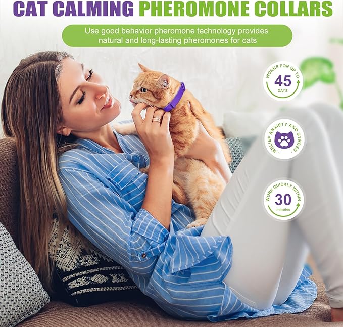 Calming Collar for Cats Adjustable Soother Anxiety Relief & Stress, Comfort Cat Calm Collars Water Resistant, Pheromone Collar for Cats Rapid Effect Lasts 45 Days (Purple)