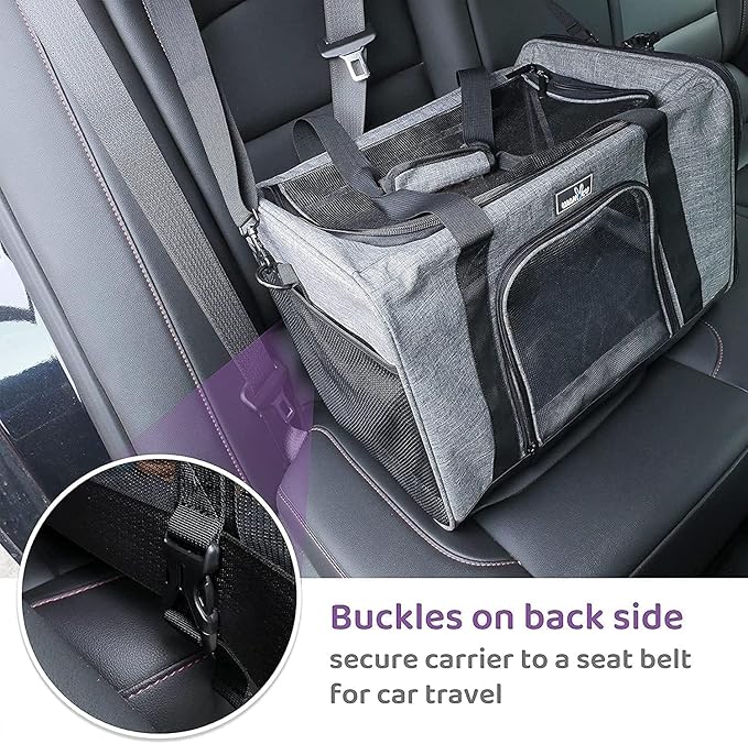Wakytu Pet Carrier for Small Cats Dogs, Dog Carrier Travel Bag with Adequate Ventilation, 5 Mesh Windows, 3 Entrance, Locking Safety Zippers, Padded Shoulder and Carrying Strap, Medium